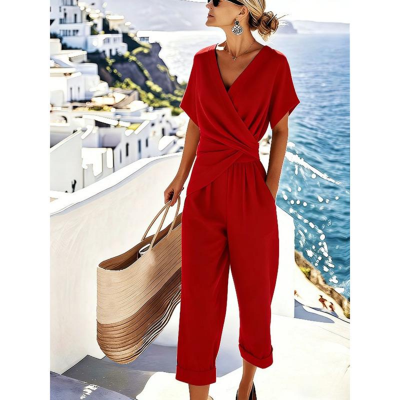1116 Women's Clothing European and American Summer New Fashion Solid Color Irregular Short Sleeve Cover
