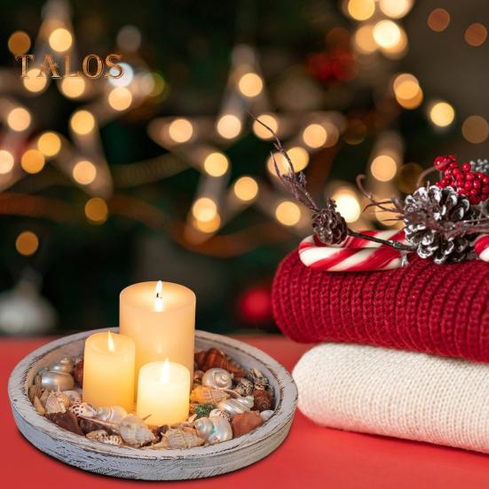 Wooden Candle Plate Holder Tray Rustic Round Decorative Farmhouse Table Centerpiece Whitewash Wood Tealight Pillar Tray