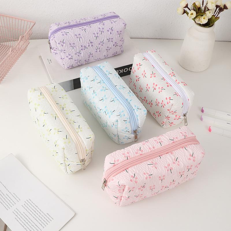 Fabric Pencil Case With Floral Pattern Large Capacity For Stationery Storage