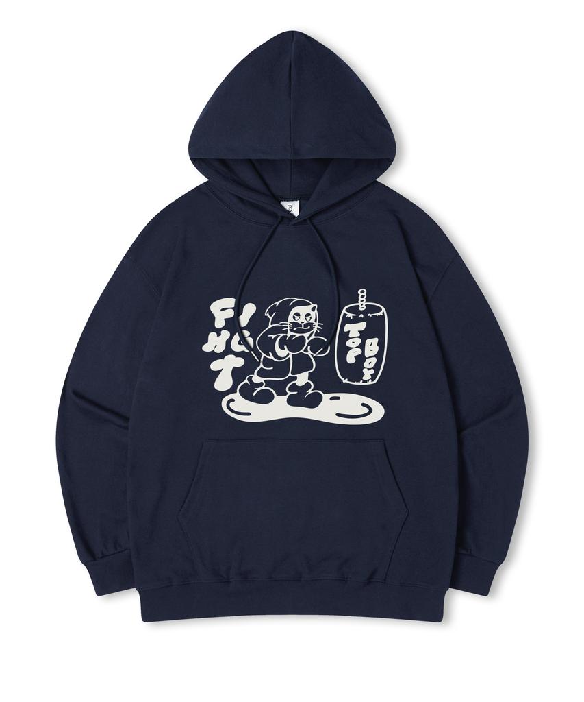 Fight Cat Oversized Fleece-Lined Printed Hooded Sweatshirt