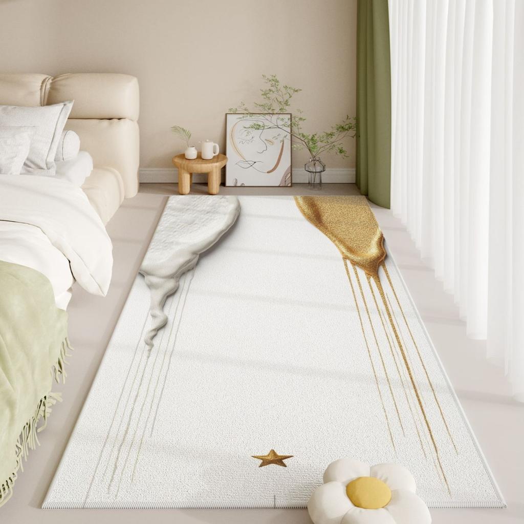 Designer Autumn Rug: High-Pile Flannel Bed Mat, Thermal-Insulated Hall Carpet with Velvet Trim for Minimalist Home Decor