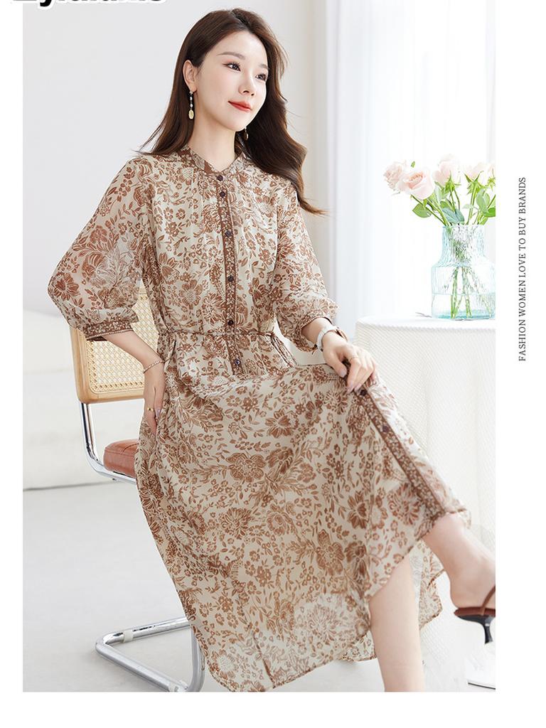 Abito Maxi Estivo Sottoveste Giorgio Stampato Scollo a V 100% Seta di Gelso per Donna