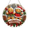 2D Merry Christmas Wooden Sign Red Black Plaid Gingerbread Man Wall Hanging Decor Front Door Porch Home Holiday Decorations