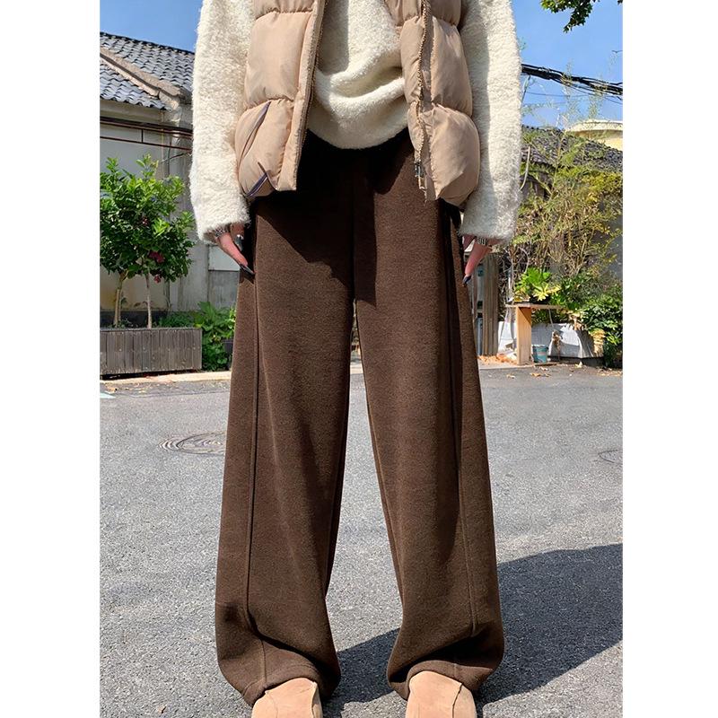 2026 Early Spring Women's Plus Velvet Warm Knitted Straight-Leg Casual Pants