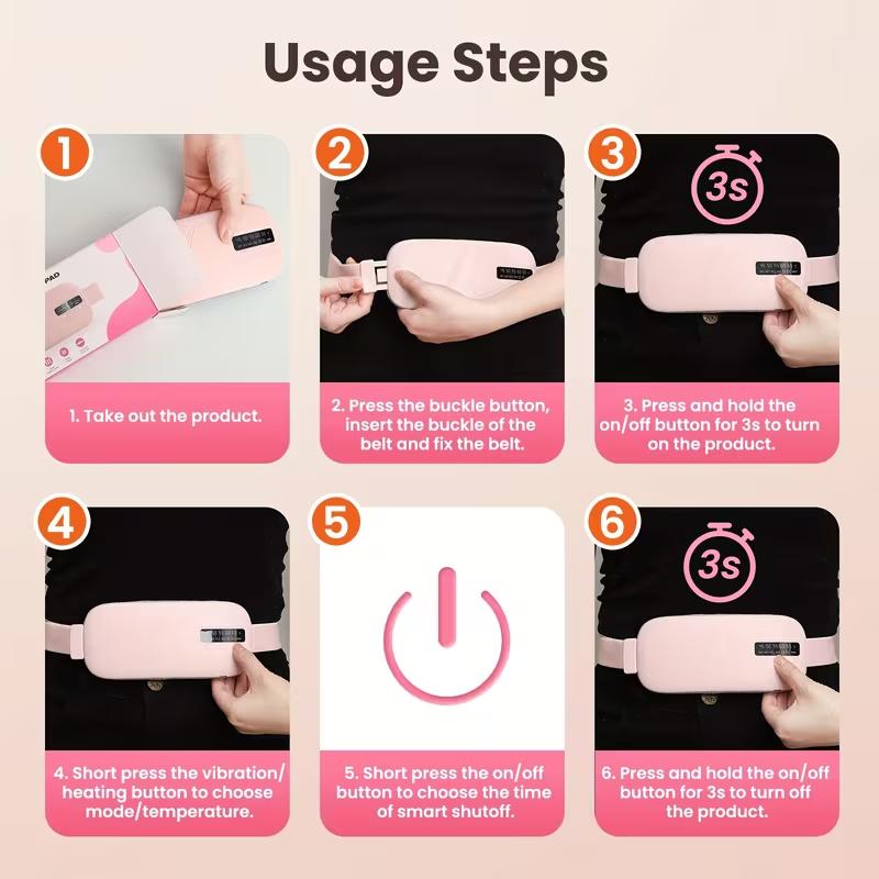 USB Rechargeable Menstrual Heating Belt, Warm Abdomen & Waist with Vibration Massage