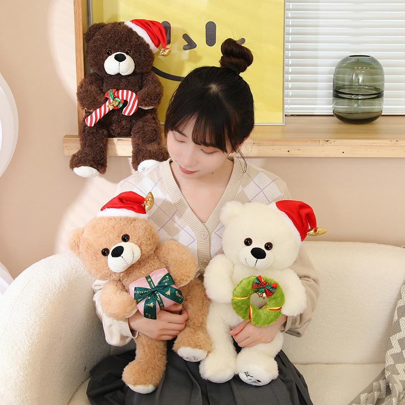 Cute Christmas Hat Teddy Bear Doll Plush Toy Bear Hug Bear Doll Children's Rag Doll Christmas Gift