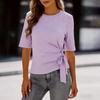 Women's Short Sleeve Crew Neck T Shirt with Side Tie Waist Casual Fit Summer Top for Everyday Wear