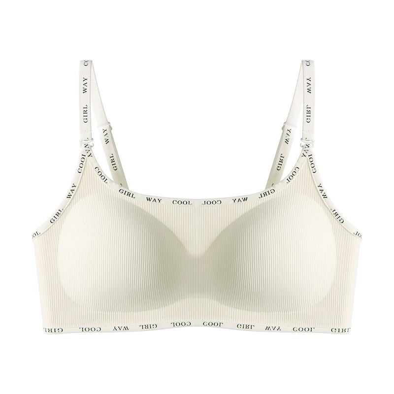 

Autumn and winter polished fashionable and beautiful stand-up support bra letter hemming support gathering pull comfortable underwear XL38/85AB слонова кістка