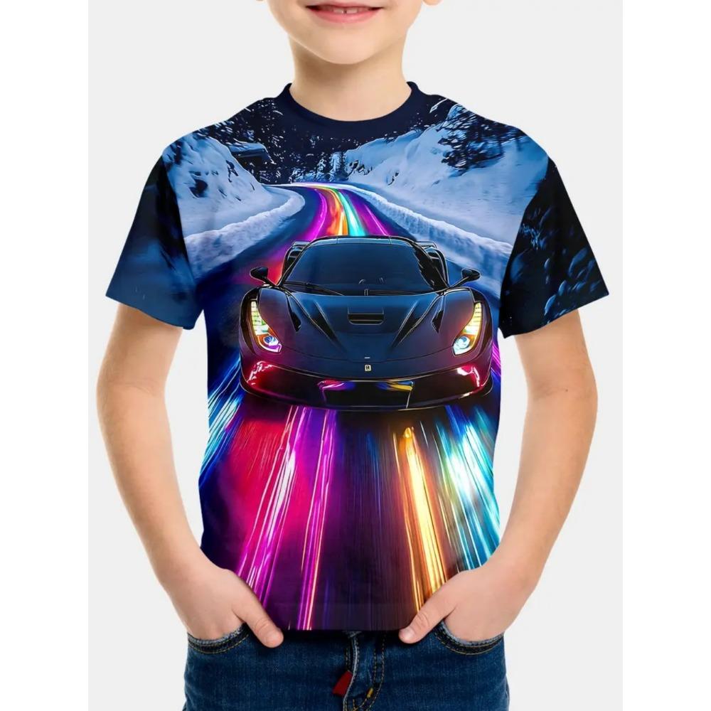 

Racing Cars Graphic Printe T Shirts Boys Girls Gift Kids Short Sleeve Tops for Children Clothes Boys T-Shirts 100