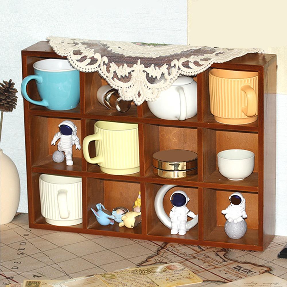Decorative Wood Desktop Organizer Adjustable Shelves Wall Storage Rack  Office