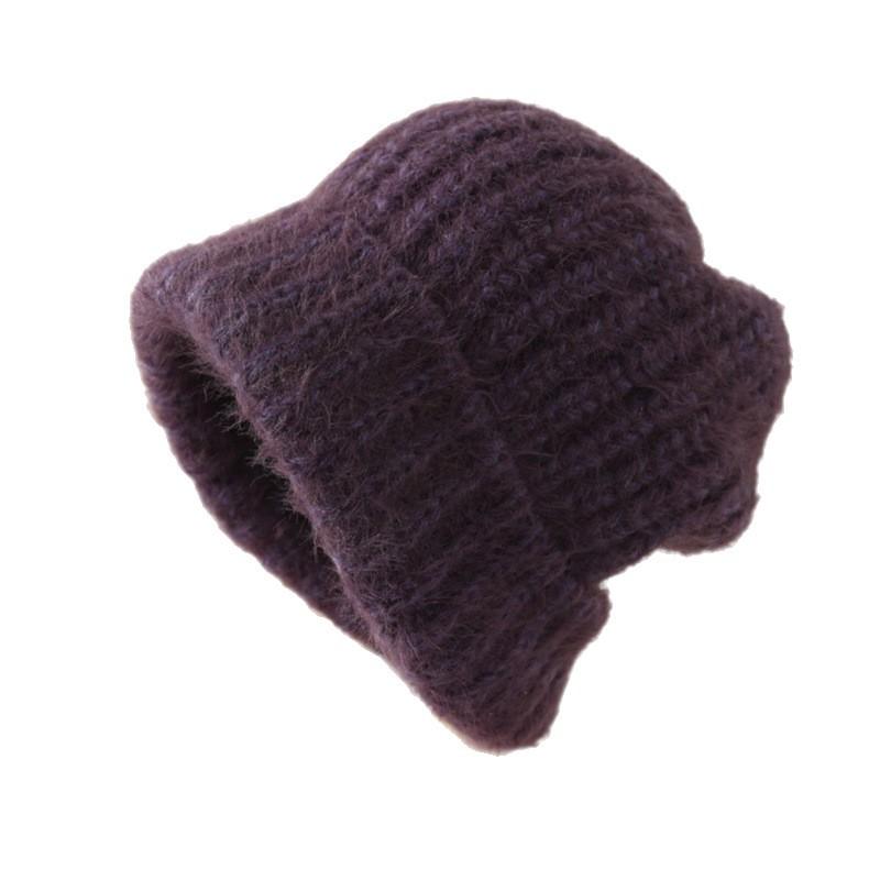 New autumn and winter solid color versatile wool hat Internet celebrity big head circumference knitted hat women's ear protection warm pile hat
