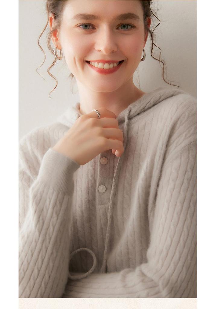 Lekasha Women's Cashmere Ribbed Hooded Knit Sweater - Versatile Outdoor or Base Layer Hoodie