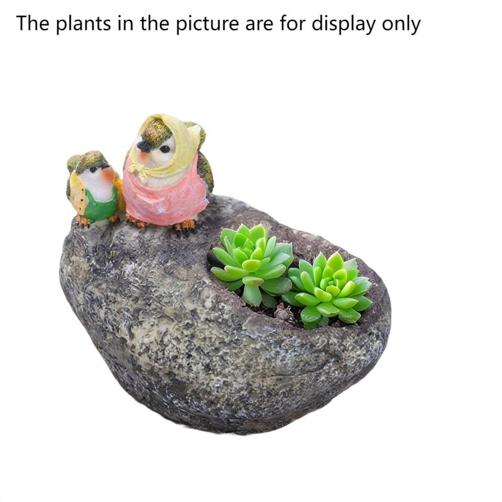 Resin flowerpot with artistic bird figure designed for garden and indoor plant decoration weather resistant and