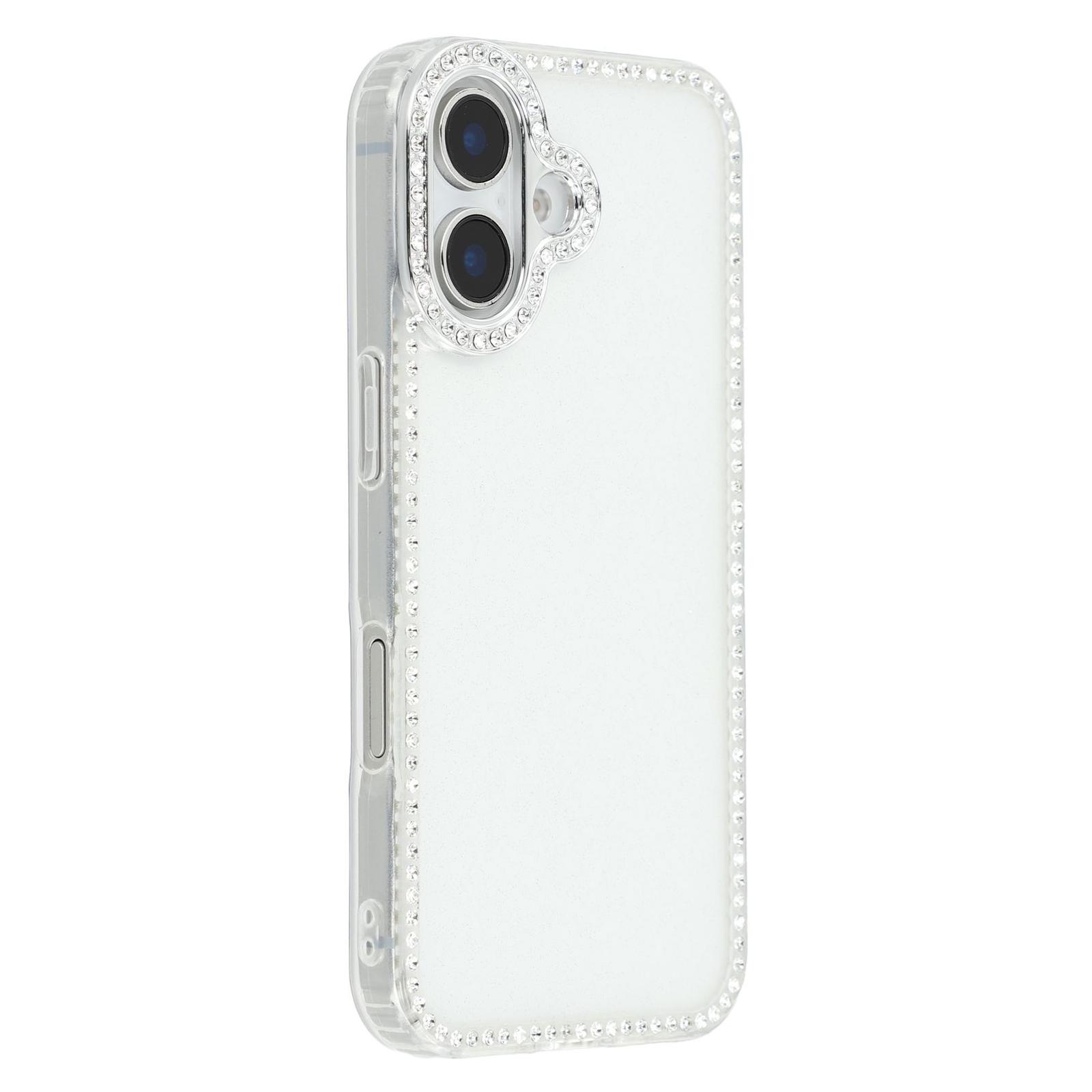 

For iPhone 16 Case Rhinestone Edge Glitter Back TPU+PC IMD Phone Cover Glitter Transparent