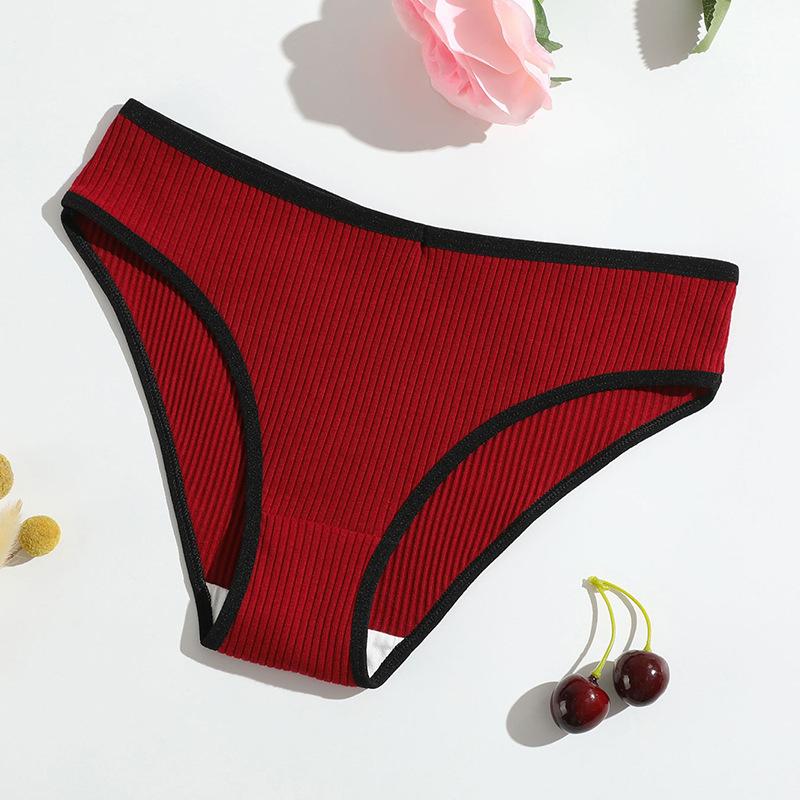 Damen Frühling und Herbst Neu Reine Baumwolle Reine Farbe Fadenlifting Hüfte Atmungsaktiv Doppellagig Niedrige Taille Slips