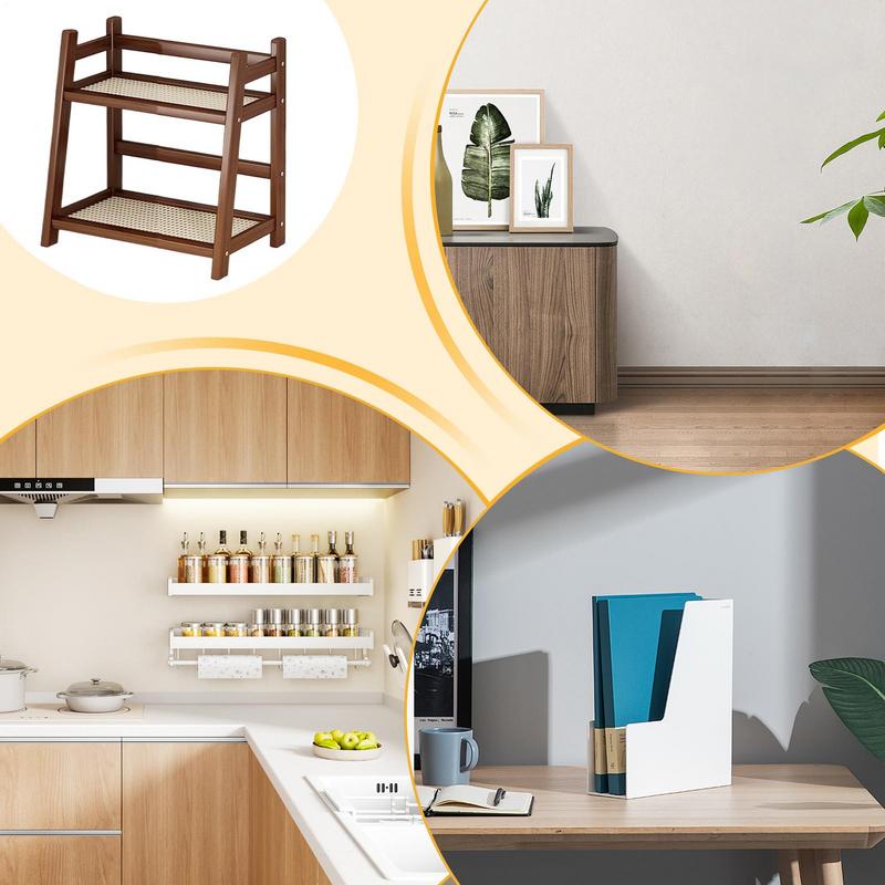2-Tier Coffee Mug Holder Multi-functional Water Bottle Display Shelf Imitation Rattan Style Desktop Storage Rack Kitchen Home