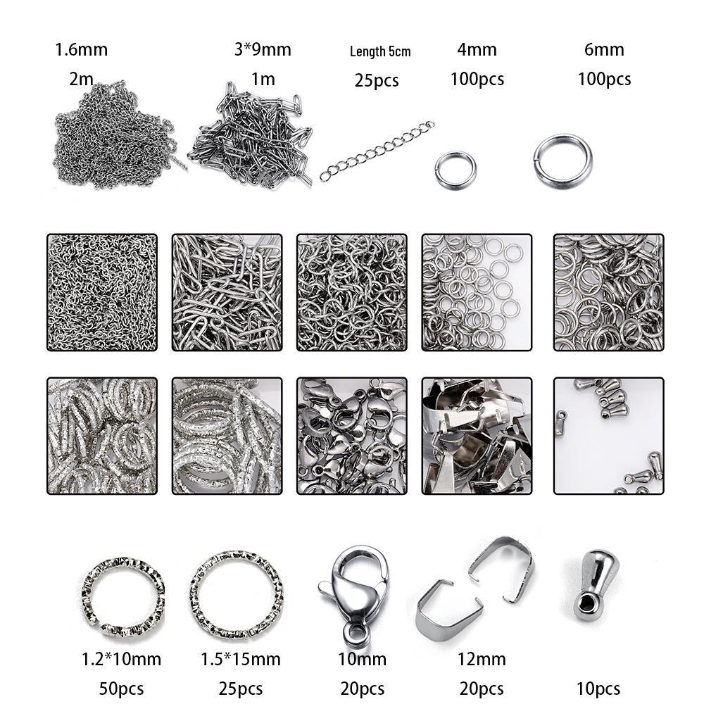 DIY Jewelry Accessories Set: Stainless Steel Lobster Clasps, Bag Buckles, Single Loop Beads, 6-Grid & 8-Grid Boxed & Bagged.