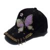 Fashion Ladies Bling Sequin Butterfly Baseball Cap, Rhinestone Trim Metal Ring Decor Adjustable Sun‑Protection Peaked Hat for Daily Party Street