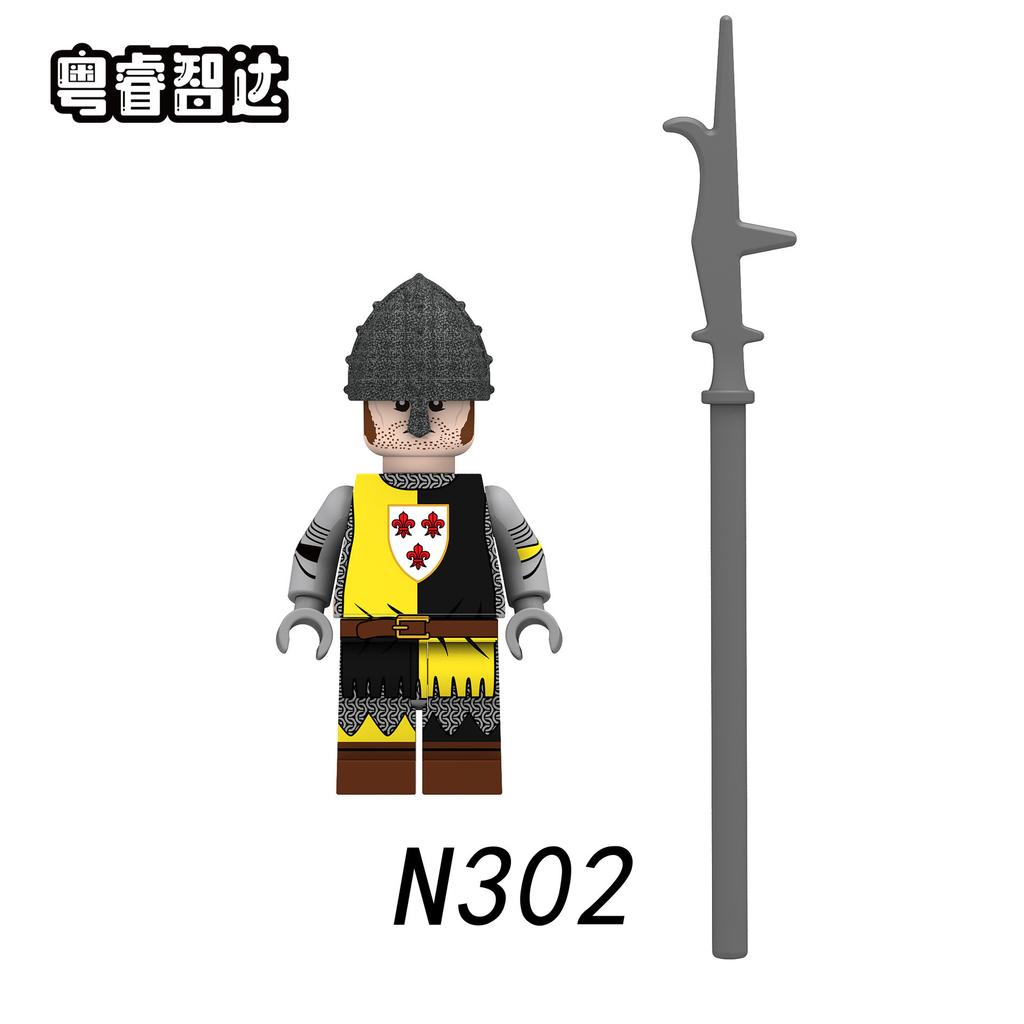 N301-308 War Of The Roses Medieval Soldier Soldier With Weapon Assembly Building Block Doll Toy Bag