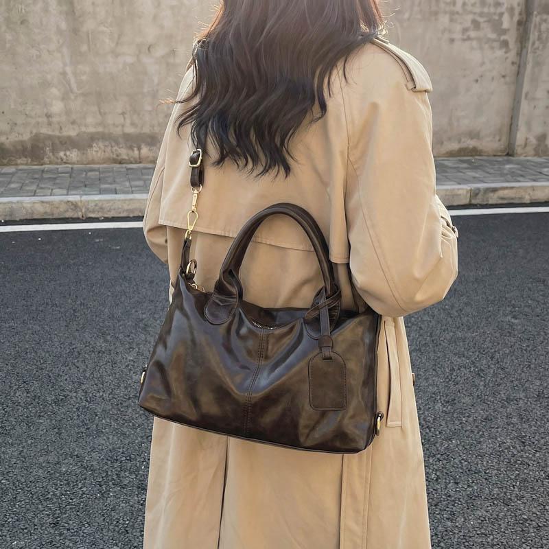 Modische Damen-Lederhandtasche Vintage Boston Boston-Tasche Umhängetasche mit abnehmbarem Riemen Geeignet für Arbeit, Einkaufen und Reisen