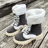 Comemore Thicken Plush Snow Boots for Women Winter Fur Platform Woman Mid-calf Lace-up Snow Boots Plush Casual Cotton Shoes