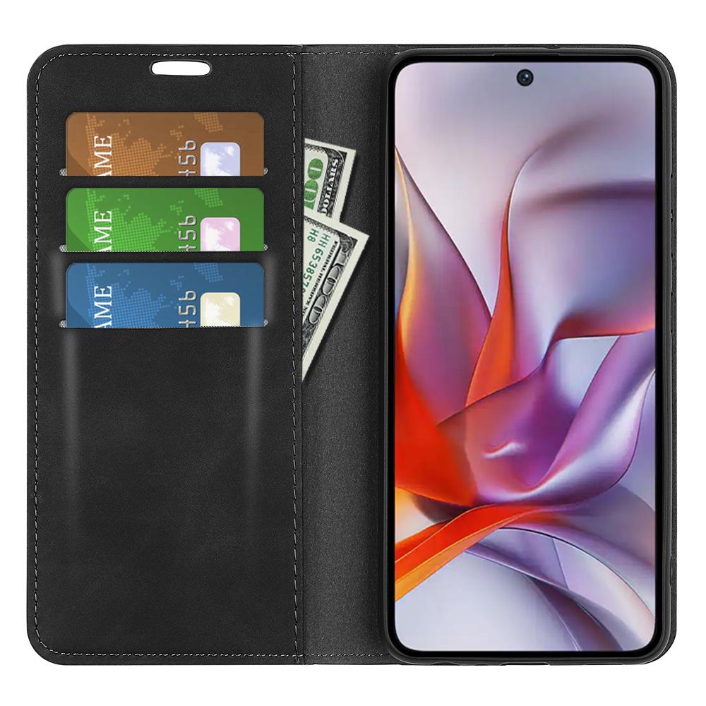 

For Motorola Moto G 5G (2025) Case Skin Touch Leather Wallet Phone Cover Black