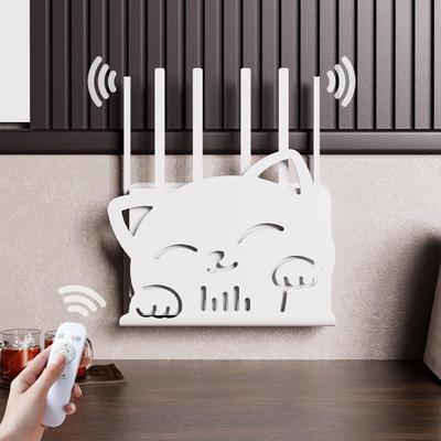 Nástěnná police pro ukládání WiFi routeru a set-top boxu s vedením kabelů