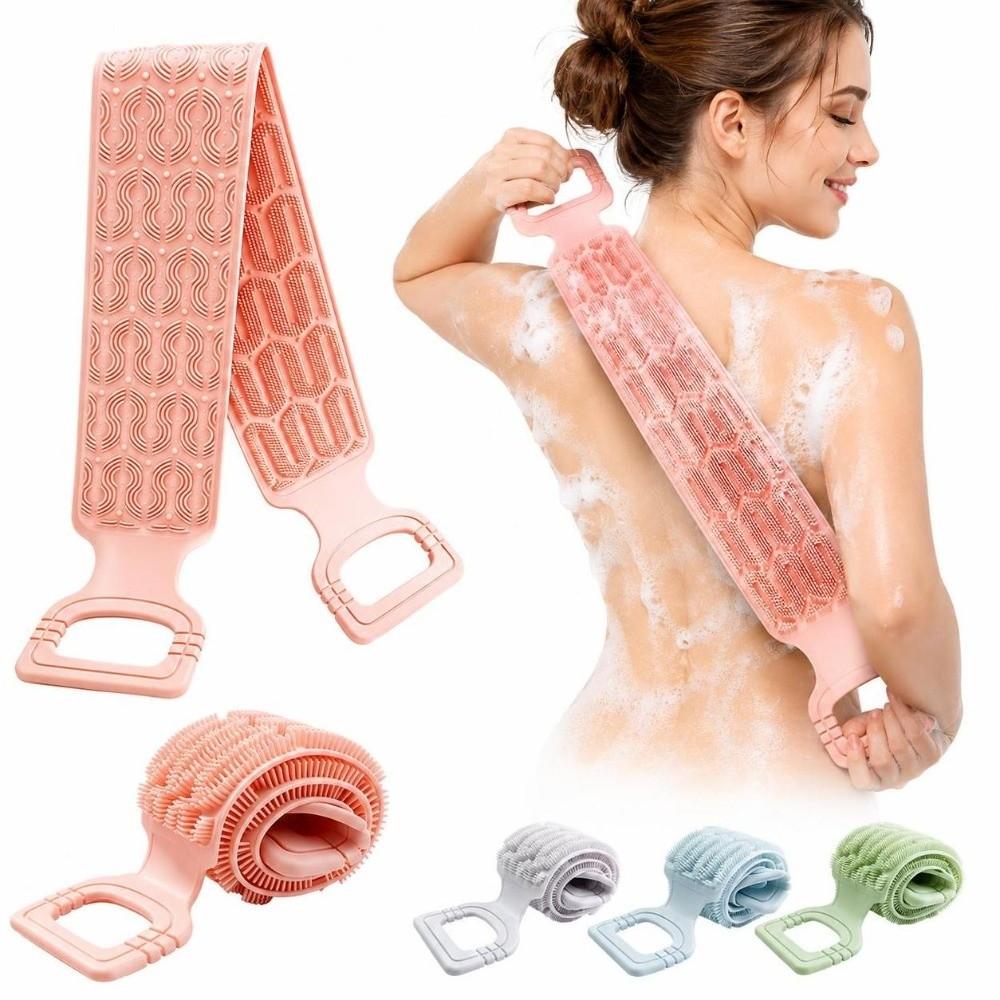 Long Strip Silicone Body Scrubber Double-Sided Exfoliating Bath Towel For Men & Women