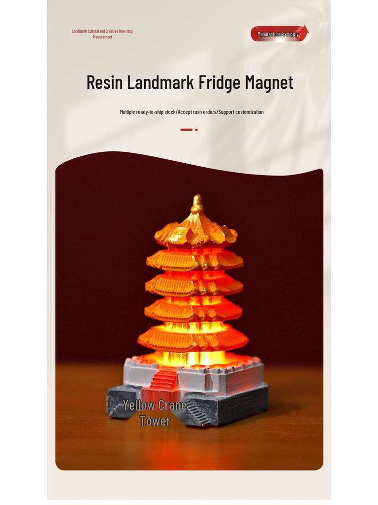 2025 Luminous Resin Fridge Magnet: Ancient Architecture Night Light City Tower Souvenir