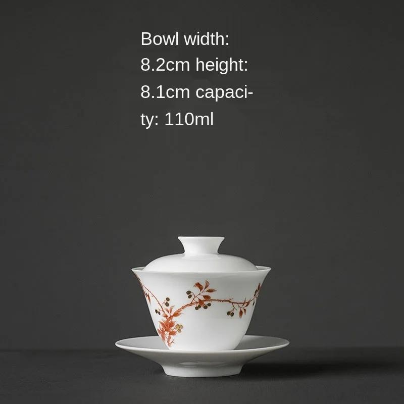 Weiße Keramikschale mit Deckel Hammelfett-Jaspis Teeschale Handbemalt Blau und Weiß Gaiwan Haushalt Kung Fu Schale