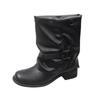 American retro thick heel short boots women's 2025 new pleated design stacking boots black British Martin boots