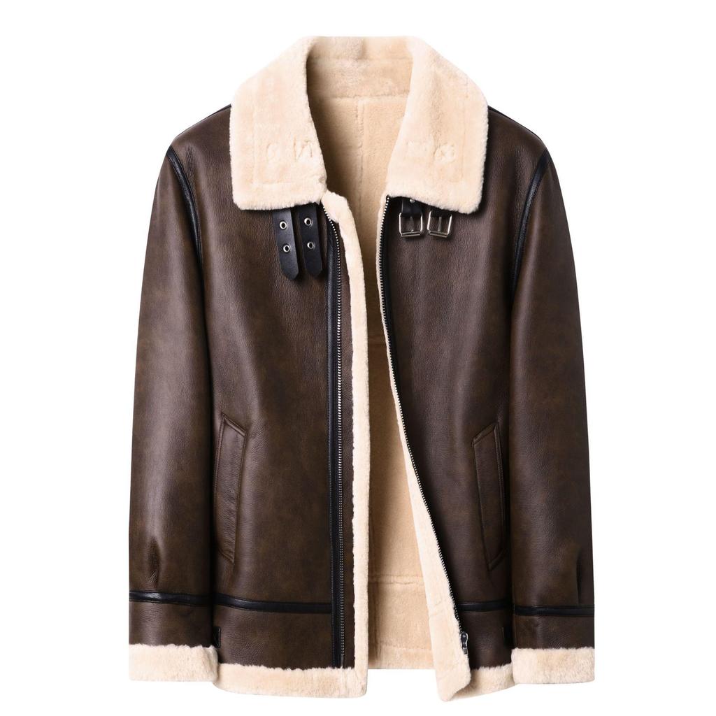 Men's Trendy Shearling & PU Leather Motorcycle Jacket - Autumn/Winter Short Lambswool Outerwear