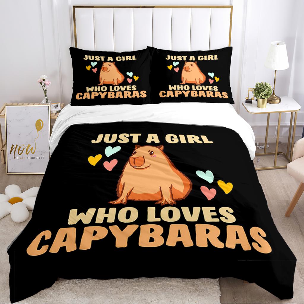 Capybara Cartoon Anime Niedlich Ganzjahres Bettbezug kawaii Bettwäscheset Weiche Deckenhülle und Kissenbezüge Einzel-/Doppel-/Queen-/King-Size