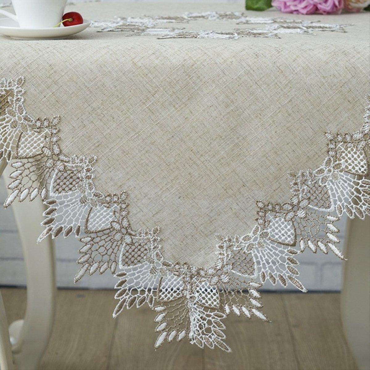 

BHBL Table Runner 23.6 Inches Beige Embroidered Runner Lace Centerpiece for Dresser Tops, Dining Tables China Mainland