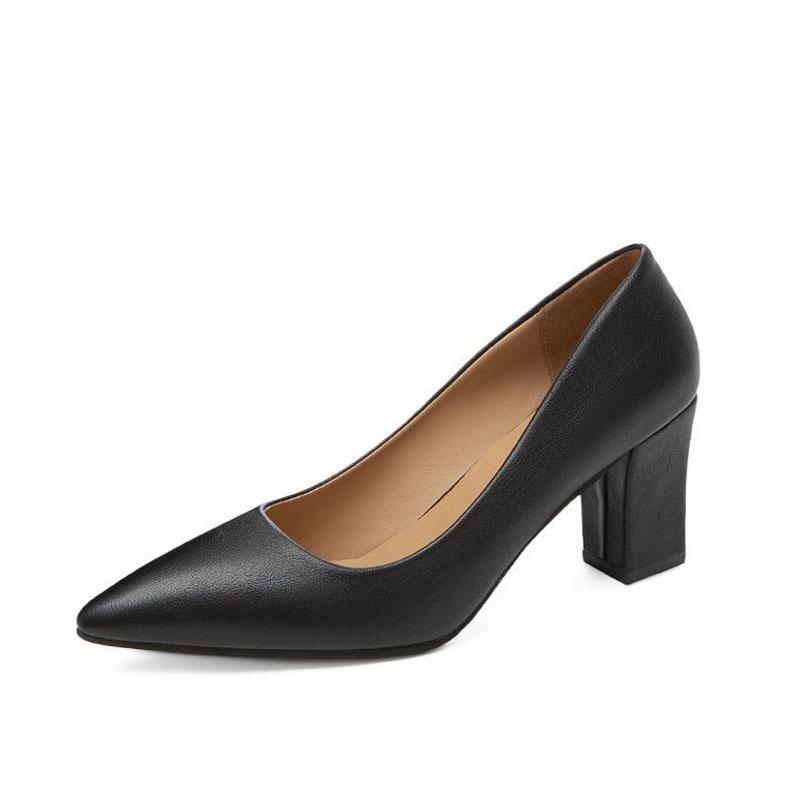 Female Heels Women Shoes Chunky Heel Women Pumps Office Ladies Working Shoes Solid Pointed Toe Dress Shoes Spring Autumn WSH4845