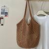 Crochet Mesh Tote Bag Hollow Woven Shoulder Bag  Reusable Lightweight Knit Market Bag for Beach Travel Shopping and Daily Use
