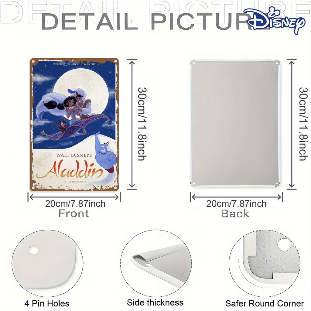 Disney 1pc Metal Tin Sign Magical Aladdin and Jasmine On a Flying Carpet Adventure20.32 X 30.48 Cm Perfect for Home Decor and Ho