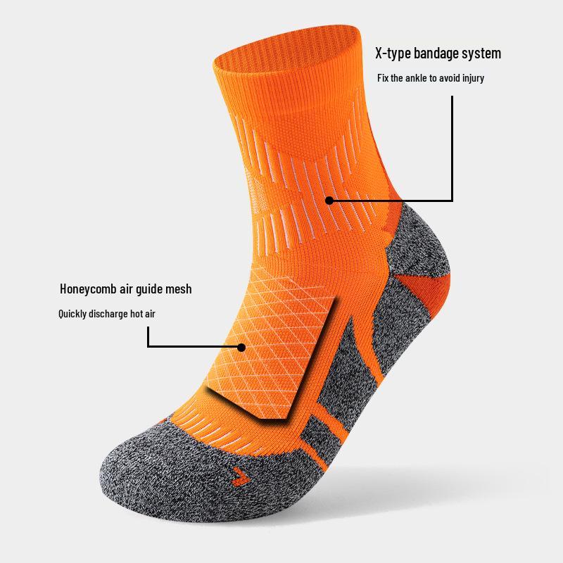 Men's and Women's Mid-Calf Marathon Running Socks: Quick-Dry, Thick Towel Bottom, Cross-border Design