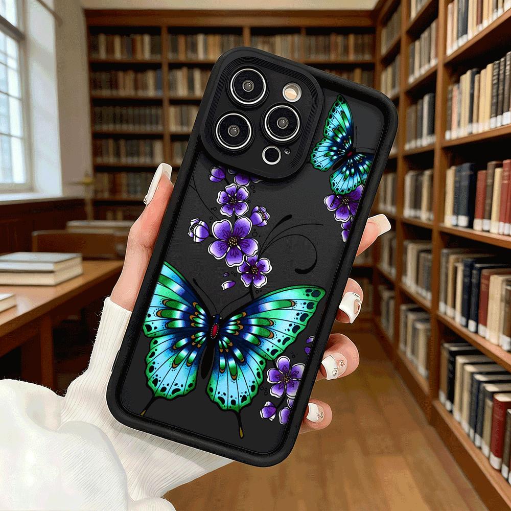 Blue Butterfly Purple Flower Art Shockproof Phone Case For Xiaomi Redmi Note 15 14 13 12 11 10 9 8 Pro Anti-Slip Anti-Fall Cover