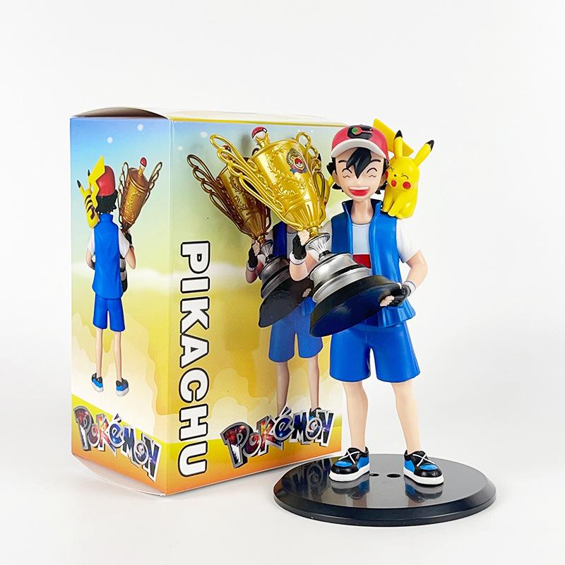 Pokemon Action Figure Ash Ketchum Pikachu Champion Trophy Anime Collectible Model Boxed Desktop Ornament For Pokemon Anime Fans