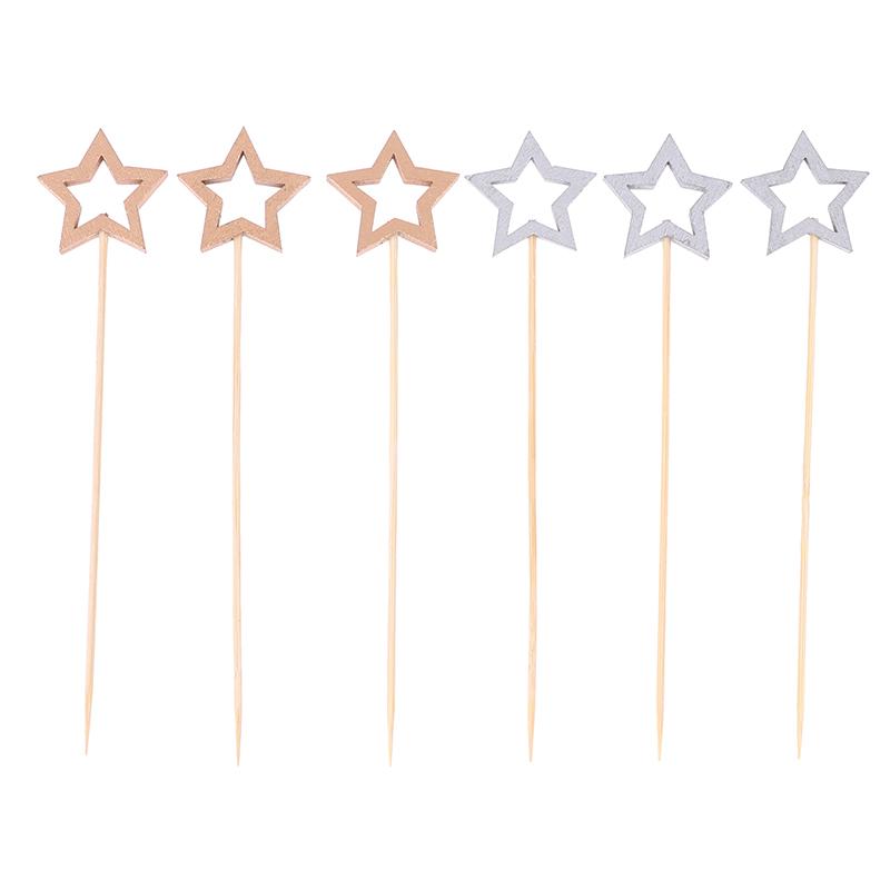 50Pcs Star Shape Bamboo Skewers Food Cocktail Picks Buffet Fruit Cupcake Fork Sticks Party Table Decoration Supplies