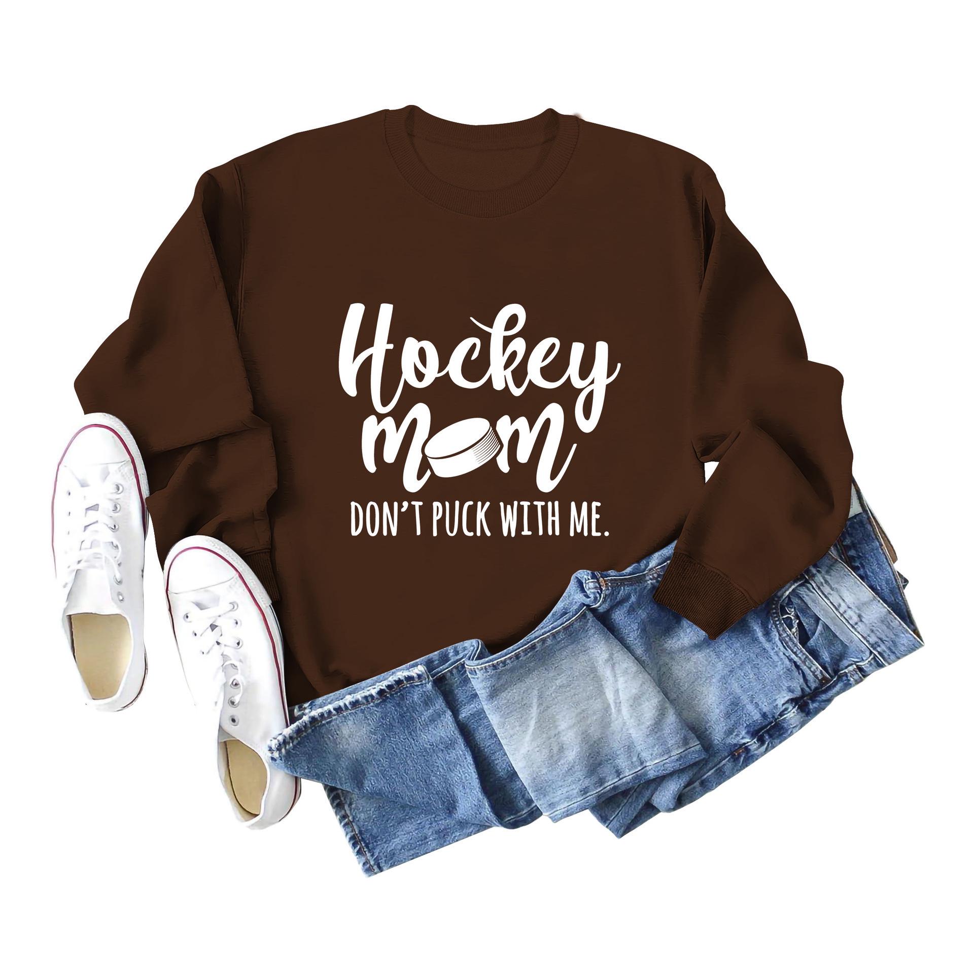 

Мама-хоккеистка Не валяй дурака Женская футболка с длинным рукавом и круглым вырезом в европейско-американском стиле XXXL