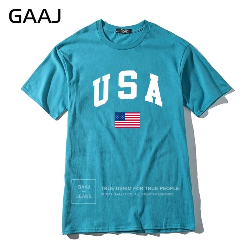 GAAJ USA America Flag Men T Shirt Top High Quality 100 Cotton Tshirts For Man Tshirt Printed Brand Clothing Casual Streetwear