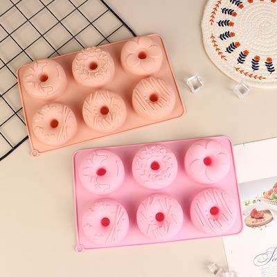 Molde de silicone para donuts com 6 cavidades, molde para chocolate, massa folhada, pão, bolo, molde antiaderente para sobremesas, assadeira, ferramenta para fazer donuts