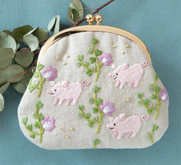 Piece Embroidery Kit Animal Embroidery Piglet and Wild Pea 12 X 13 Cm "Chicchi's Kit Purse" PHC-079/361-28-033