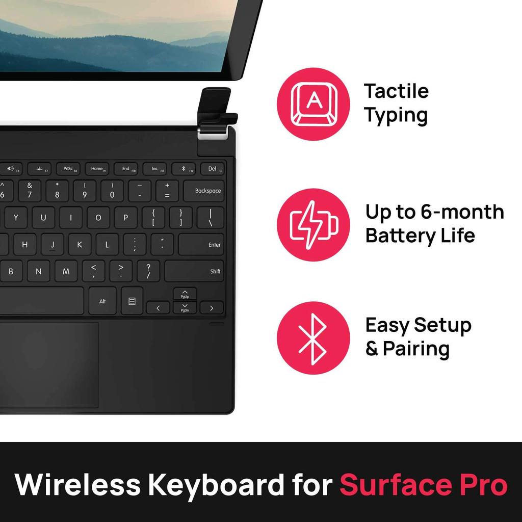 Brydge Bluetooth Wireless Keyboard for Surface Pro 7+7654, with Trackpad, Stand, English Layout, Black, Rechargeable, BRY7012