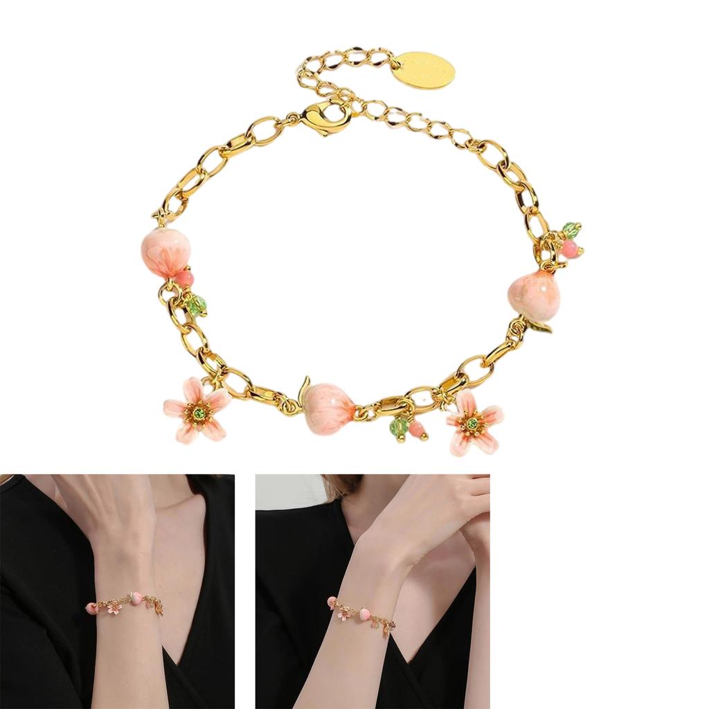 Unique Peach Bracelet Handmade Peach Beads Bracelet Alloy Texture Adjustable Bracelet for Present and Everyday Wear
