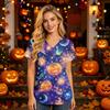 Women's V Neck Short Sleeve Work Top with Pockets Halloween Print Nurse Uniform Scrub Shirt for Healthcare Professionals
