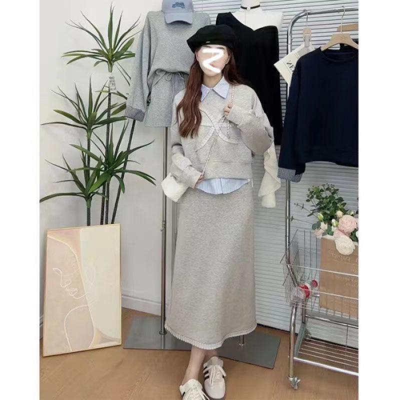 

Модний комплект із трьох предметів для коледжу в корейському стилі: Светр, сорочка, коротка спідниця S