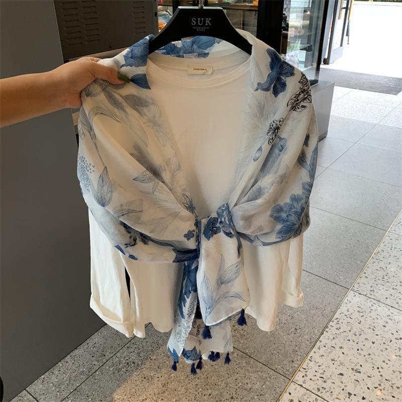 Summer Silk Scarf Shawl Sun Protection Dual-Purpose Yarn Scarf Scarf Spring And Autumn Ethnic Style Versatile Decorative Cotton And Linen Scarf